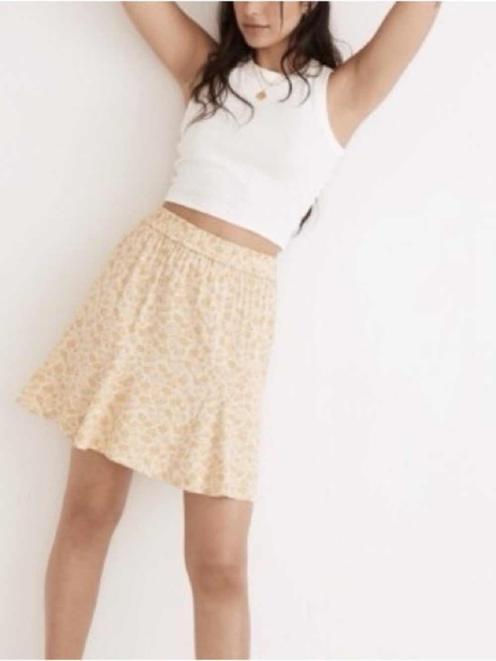 Madewell Cream and Yellow Floral A-Line Skirt
